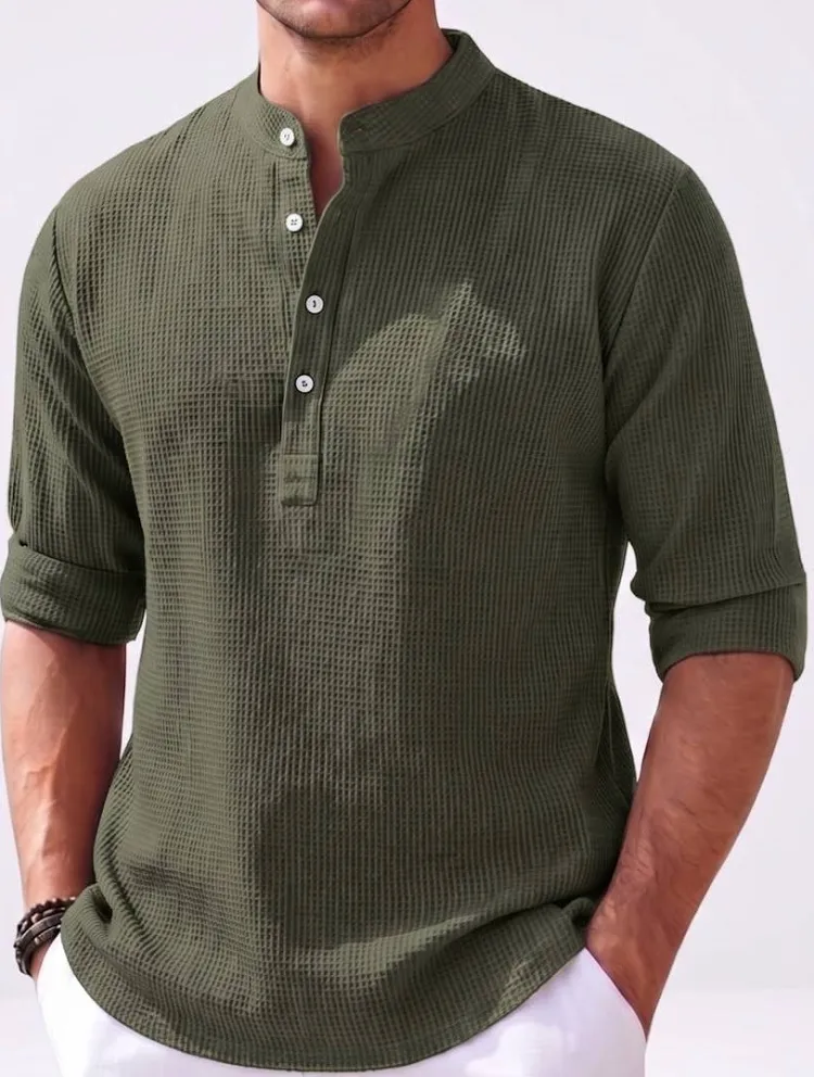 Self Design Men Neck Dark Green